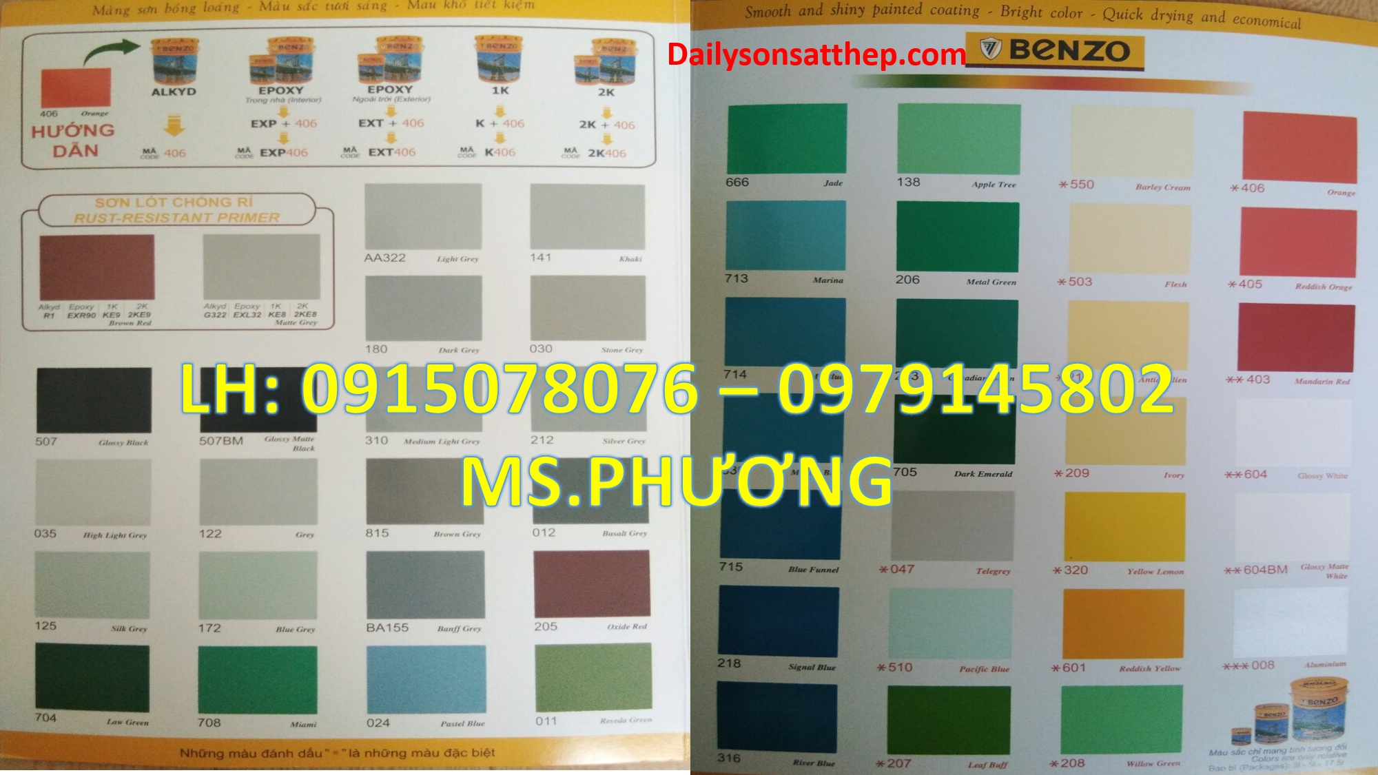 Bảng màu sơn Benzo cho sắt thép